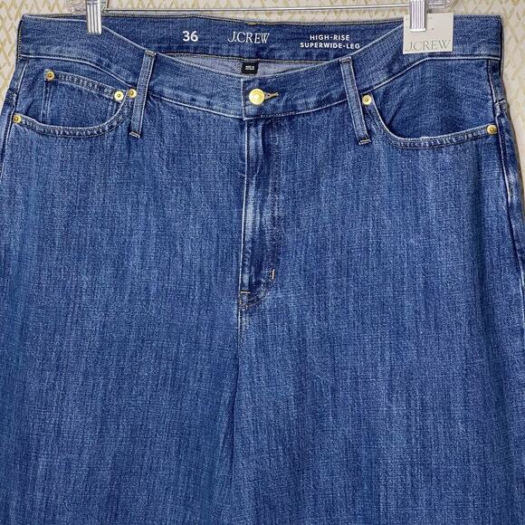 NWT Plus Size J Crew High-Rise Superwide-Leg 100% Cotton Blue Wash Jeans Size 36 - Picture 2 of 11